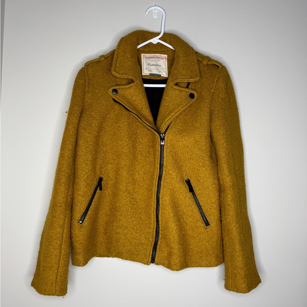 CARTONNIER Anthropologie Wool Blend Mustard Yellow Moto Jacket Large